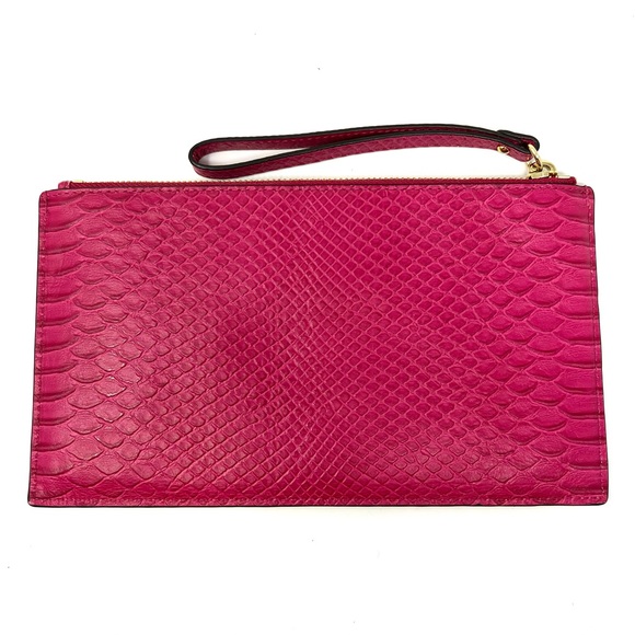 Michael Kors Pink Leather Embossed Snake Print Wristlet Clutch Wallet - Picture 2 of 8